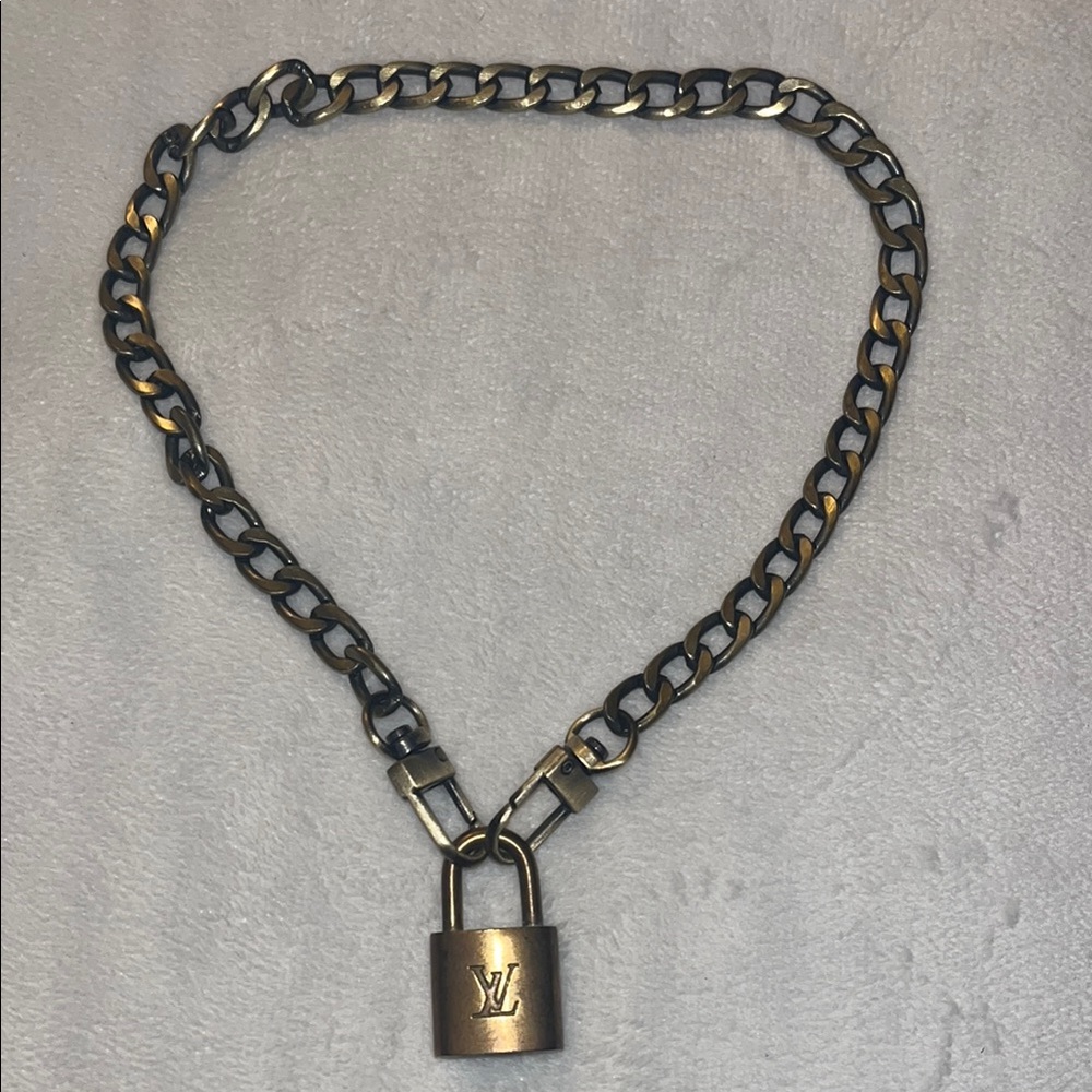 Louis Vuitton Black and Gold Padlock Choker Necklace 301